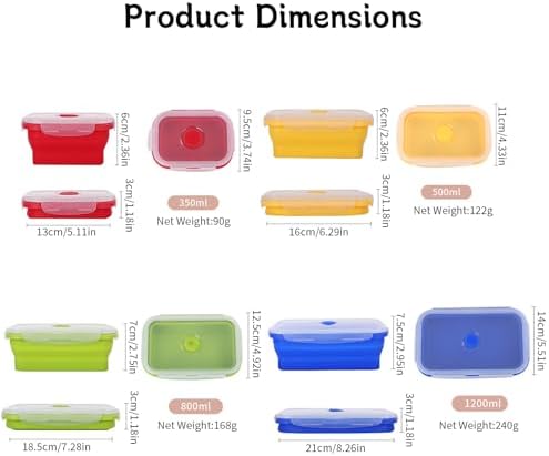 4 Collapsible Food Storage Containers, Silicone Food Storage Containers with Plastic Airtight Lids, Collapsible Storage Containers for Food Camping, Microwave Dishwasher Freezer Safe