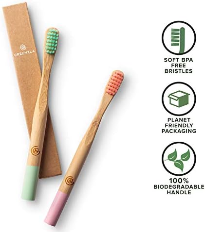 GREENZLA 6 Pack Kids Bamboo Toothbrush | Soft Charcoal Bristles