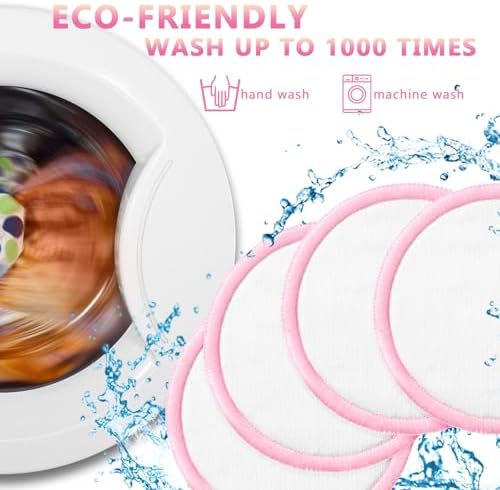 Foaincore 40 Pcs Reusable Makeup Remover Pads with Mesh Storage Bag and Bamboo Box Washable Bamboo Cotton Rounds Soft Reusable Face Pad for Toner Skin Various Skin Care Products(White Pink)