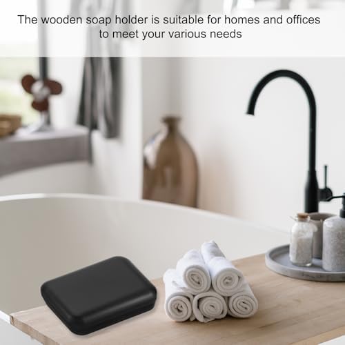 uxcell Wooden Soap Holder, Self-Draining Soap Box with Lid Wooden Soap Bar Tray for Shower Bathroom Kitchen, Black 2pcs