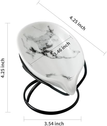 Dobbyby Leaf-Shaped Soap Dish – Premium Ceramic Soap Bar Holder with Self-Drainage System – Bar Soap Holder for Shower, Bathroom Sink, Kitchen – Waterfall Soap Dish with Stainless Steel Stand (Black)