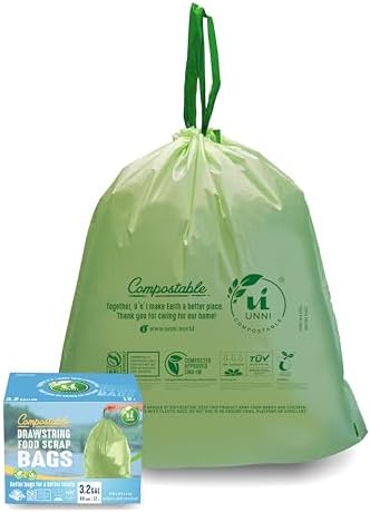 UNNI Compostable Drawstring Bags, 2.6-3.2 Gallon, 60 Count