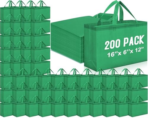 Windyun Reusable Grocery Bags Large Non Woven Shopping Bags with Handles Foldable Portable Tote, 16x6x12 Inch
