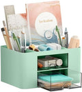 Marbrasse Pen Organizer with 2 Drawer, Multi-Functional Pencil Holder for Desk, Desk Organizers and Accessories with 5 Compartments + Drawer for Office Art Supplies (Green)