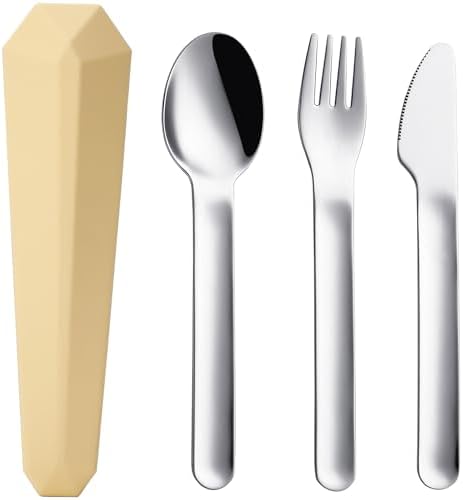 DEVICO Utensils for Lunch Box, 4Pcs Travel Silverware Set with Case, Yellow