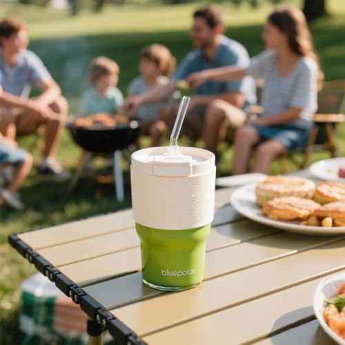 BLUEPOLAR Glass Tumbler Set with Lids and Straws, 17 oz Reusable Cups for Iced Coffee, Cold Brew, Tea, Smoothie (Off-White with Sleeve)