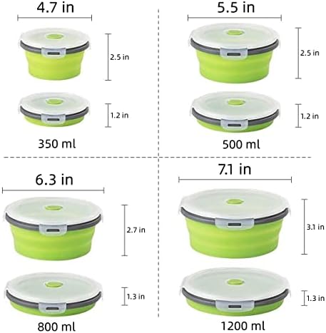Collapsible Bowls with Lids, Space Saving Silicone Food Storage Containers for Travel Essentials, Camper Must Haves Rv Camping Accessories for Trailers inside, Salad Container for Lunch Green