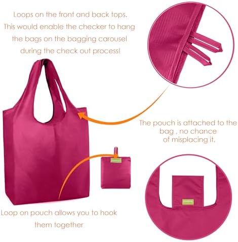 BeeGreen Cerise Reusable Grocery Bags Wholesale Reusable Kitchen Bags Bulk Foldable-Machine Washable with Zipper Storage Pouch 50 Packs