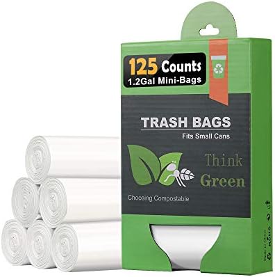 AYOTEE 1.2 Gallon Compostable Trash Bags, Strong Small Trash Bags 125 Count