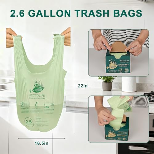 HECTOLIFE 2.6 Gallon 300 Count Compostable Bags Handle Tie
