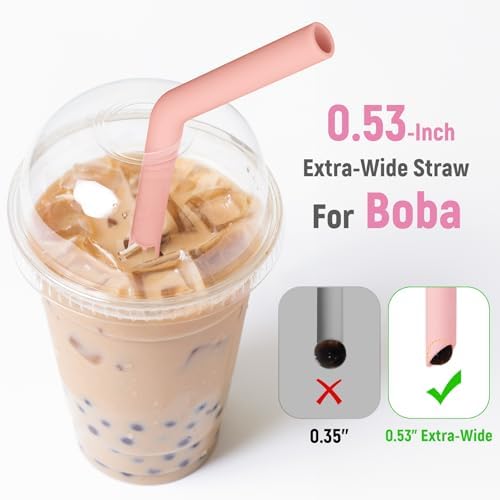 NiHome 6 PCS Extra Wide Reusable Bent Silicone Straws for Boba & Smoothies