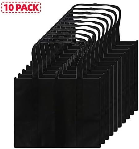 DIOMMELL Set of 10 Reusable Grocery Bags Extra Large Foldable Heavy Duty Shopping Tote Produce Bag with Reinforced Handles, Black