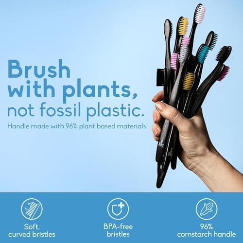 The Humble Co. Plant-Based Soft Bristle Toothbrushes, Black (5 Pack)