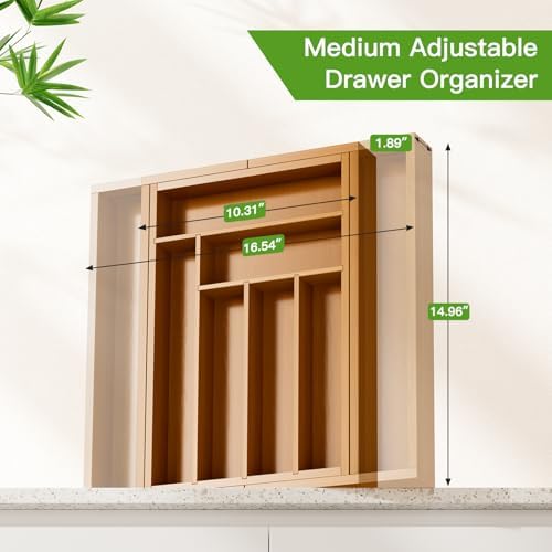 Pipishell Bamboo Expandable Silverware Drawer Organizer, Brown, Medium