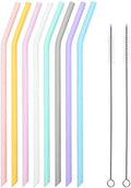 Reusable Silicone Drinking Straws, 8 Pcs Long Flexible Straws with 2 Cleaning Brushes for 20 and 30 oz Yeti/Rtic/Ozark Tumblers, BPA free, no Rubber Taste
