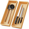 Long Bamboo Kitchen Drawer Organizer Boxes 17" x 6" Wood Pantry Organizers