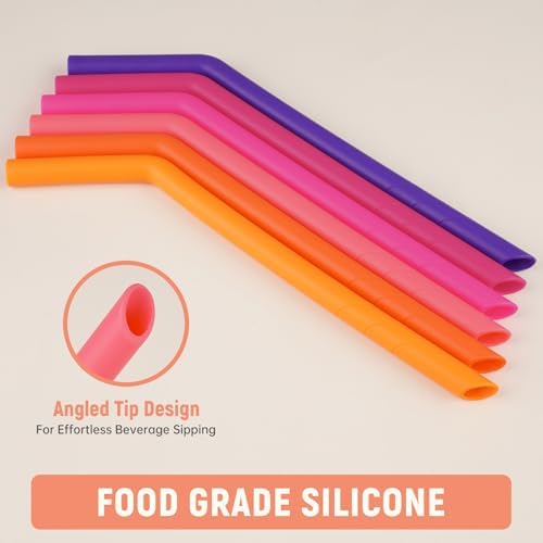 NiHome 6 PCS Extra Wide Reusable Bent Silicone Straws for Boba & Smoothies