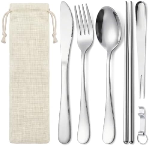 6 Pcs Portable Utensils Set Case Stainless Steel Travel Cutlery Flatware