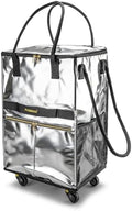 PASMAN Reusable Foldable Rolling Grocery Bag on 5 Wheels,Large, Silver