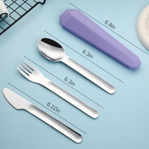 DEVICO Utensils for Lunch Box, 4Pcs Travel Silverware Set with Case, Purple