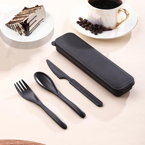 Wheat Straw Travel Utensils 2pk Knife Fork Spoon Cutlery with Storage Case
