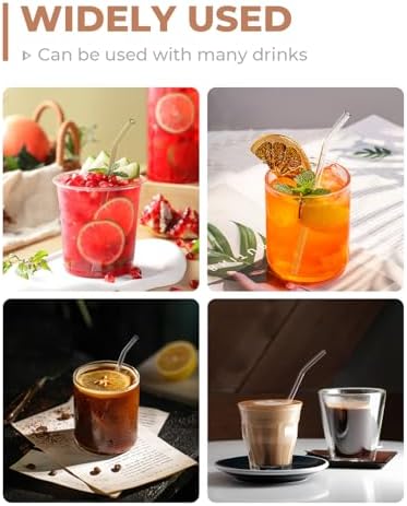 Foogwee® 20 Packs Reusable Glass Straws Set, 8.5'' x 10mm Clear Drinking Straws for Smoothies, Shakes, Coffee, Juice, Sodas, Milk, Tea, Cocktails, Set of 8 Straight and 8 Bent with 4 Cleaning Brushes