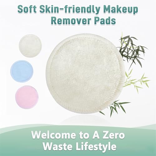 wegreeco 40 Pack Reusable Makeup Remover Pads, Washable Reusable Cotton Rounds Pads for Face, Makeup Remover Cloths for All Skin - (Velour, 3 Color)