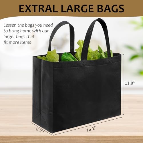 50 Pcs Reusable Tote Bag with Handles Bulk Extra Large Non Woven Grocery Shopping Bags for Boutiques Retail Store(Black)