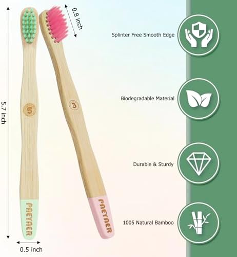 6 Pack Bamboo Kids Toothbrushes - Extra Soft Toothbrush for Kids - Natural Toothbrush Set Designed for Children Ages 3 and Up (Multicolor)