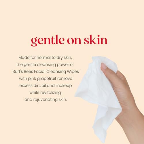 Burt's Bees Pink Grapefruit Face Wipes, for All Skin Types, Hydrating Makeup Remover & Facial Cleansing Towelettes, 30 Ct. (3-Pack)