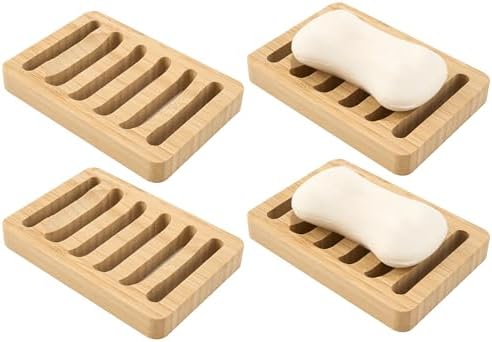 Bamboo Soap Dish, Bar Soap Holder Self Draining Soap Dish Natural Bamboo Soap Holder Waterproof Anti-Slip Wooden Soap Dishes for Bar Soap Saver Tray for Shower Bathroom Kitchen Sink Bathtub