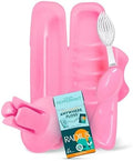 RADIUS Vacation Pastel Bundle, Includes Left Handed Big Brush with Replaceable Head, Toothbrush Travel Case, DOC Toothbrush Holder, Anywhere Travel Floss Packette, Pink, 4 Piece Bundle
