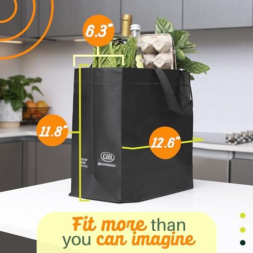 Simply Cool 50 Pack Reusable Grocery Bags, Medium Tote Bags Bulk, Black