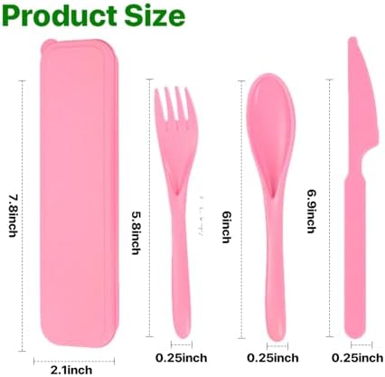 Pink Utensil set Travel Silverware with Case, 2 Sets Reusable Utensils Set with Case, Wheat Straw Utensils for Lunch Box Accessories, Camping Utensils for Work Lunch or Daily Use (Pink)