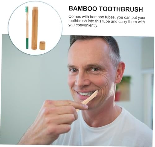 Healeved Sustainable Toothbrush Set Bamboo Storage Case 3 Disposable Toothbrushes Compact Travel Kit Random Color