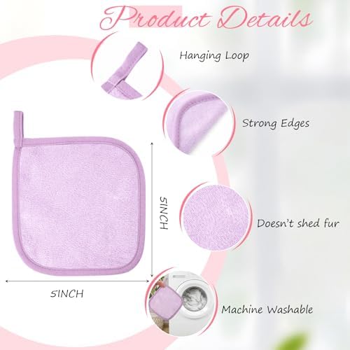 VitalCozy 10 Pack Makeup Remover Cloths, Makeup Remover Towels Reusable Face Cloth Eraser for Washing Face Microfiber Washcloth for Women Cleansing Just Water with Mesh Bag (Pastel Colors)