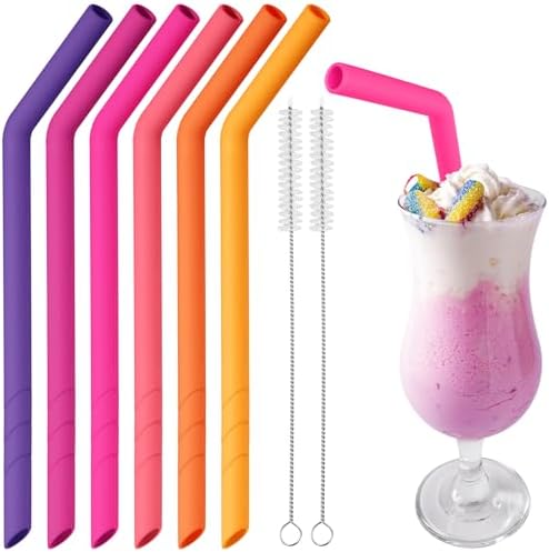 NiHome 6 PCS Extra Wide Reusable Bent Silicone Straws for Boba & Smoothies