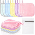 VitalCozy 10 Pack Makeup Remover Cloths, Makeup Remover Towels Reusable Face Cloth Eraser for Washing Face Microfiber Washcloth for Women Cleansing Just Water with Mesh Bag (Pastel Colors)