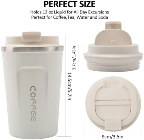 CS COSDDI 12 oz Coffee mug - Stainless Steel Coffee Cup with Leakproof Lid