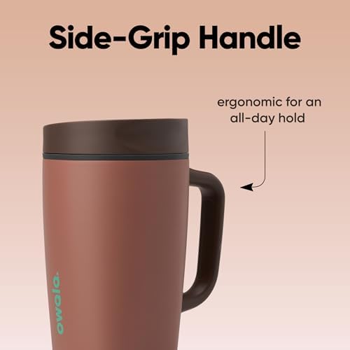 Owala SmoothSip Slider Stainless Steel Insulated Travel Mug with Handle, 100% Leak Proof, For Hot and Cold Drinks, Travel Friendly with Sliding Lock Lid, 12oz, BPA Free, Leak Proof, Cozy Cocoa