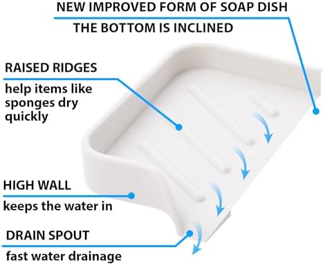 Silicone Soap Dish & Tray - Self Draining, Durable Rubber with Drainage - Kitchen & Shower Soap Holder