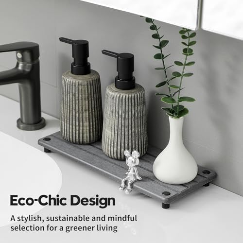Razborci Instant Dry Sink Caddy Kitchen Sink Organizer, Quick Drying Stone Tray Diatomite Sponge Holder Soap Dish, Bathroom Countertop Fast Dry Water Absorbing Vanity Rack, Dark Gray,12" x 5"