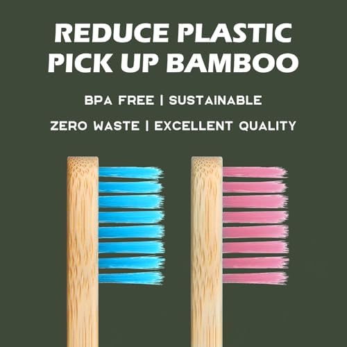Isshah Kids Bamboo Toothbrushes Biodegradable Handle BPA Free Eco Friendly Children Size, Pack of 4