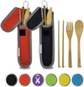 Travel Utensils with Case Set Fork, Knife, Spoon, Chopsticks, Straw, Straw-cleaning brush, Travel Pouch and Carabiner, Excellent For Everyday Use! ((2 Sets) Midnight Black/Sunset Red)