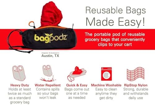 Reusable Grocery Bags, Foldable Shopping Bags in Pod, 5 Pack