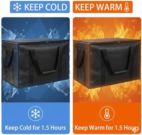 Insulated Food Delivery Bag, XXXL Insulated Reusable Grocery Cooler/Hot Bags, Tote Bag for Shopping/Travel/Doordash, Catering Bag Doordash 22x14x13, Black, 1-Pack