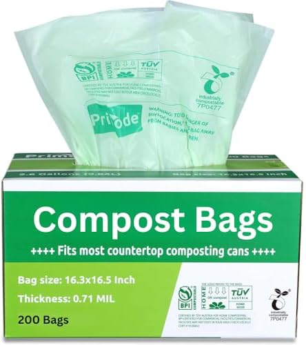 Compost Bags, Compostable Trash Bags 2.6 Gallon Compostable Bags, Small Compost Bags for Countertop bin Extra Thick 0.71 Mil. ASTM D6400 Certified By BPI and TÜV AUSTRIA (2.6 Gallon, 200 Units)