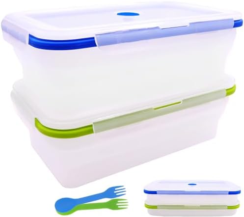 Extra Large Collapsible Translucent Silicone Food Storage Containers With Lids, 82.8oz, 2 Pack, XXL Foldable Bento Lunch Box, Reusable Big Meal Boxes for Kitchen, Camping, BPA Free