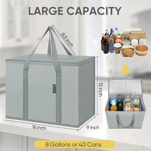 BALEINE Insulated Reusable Grocery Bags with Zippered Top, Large Cooler Bag
