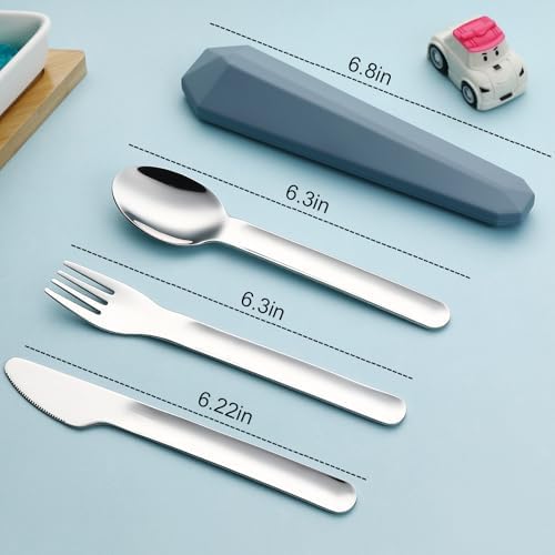 DEVICO Utensils for Lunch Box, 4Pcs Travel Silverware Set with Case, Blue